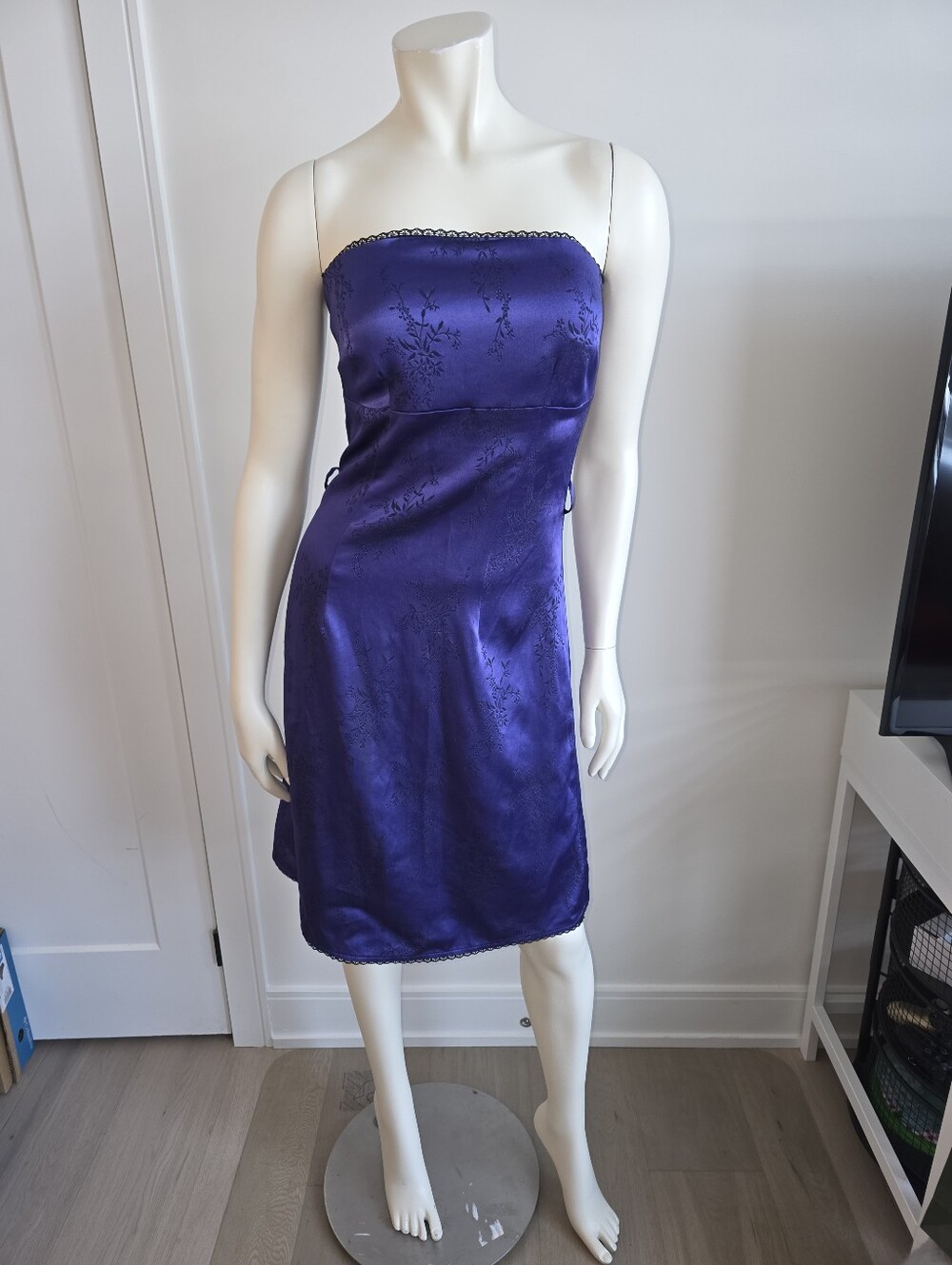 Vintage Y2K Debenhams Royal Purple Sheath Strapless Cocktail Dress Uk 8 /  US 4